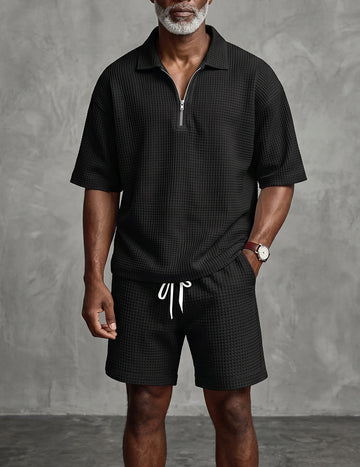 ekouaer-men-waffle-quarter-zip-polo-set-2-teilig-wei image 3