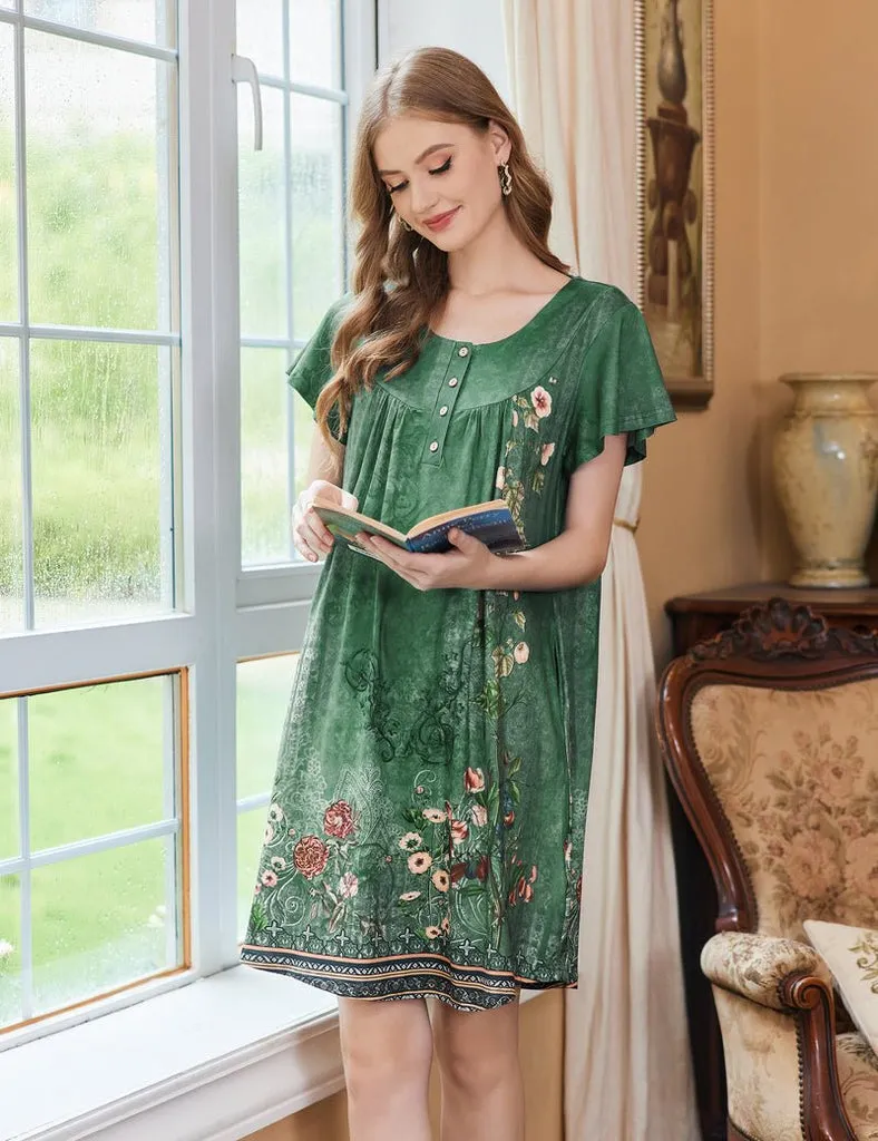 ekouaer-nightgowns-nachthemd-kurzarm-blumen-mit-taschen image 1