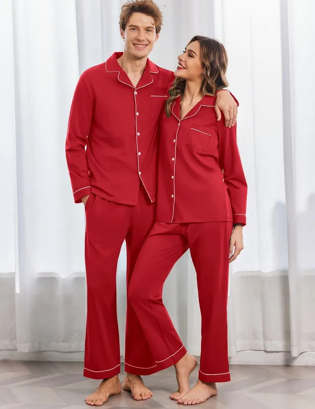 ekouaer-pajama-sets-baumwoll-schlafanzug-partner-langarm image 1