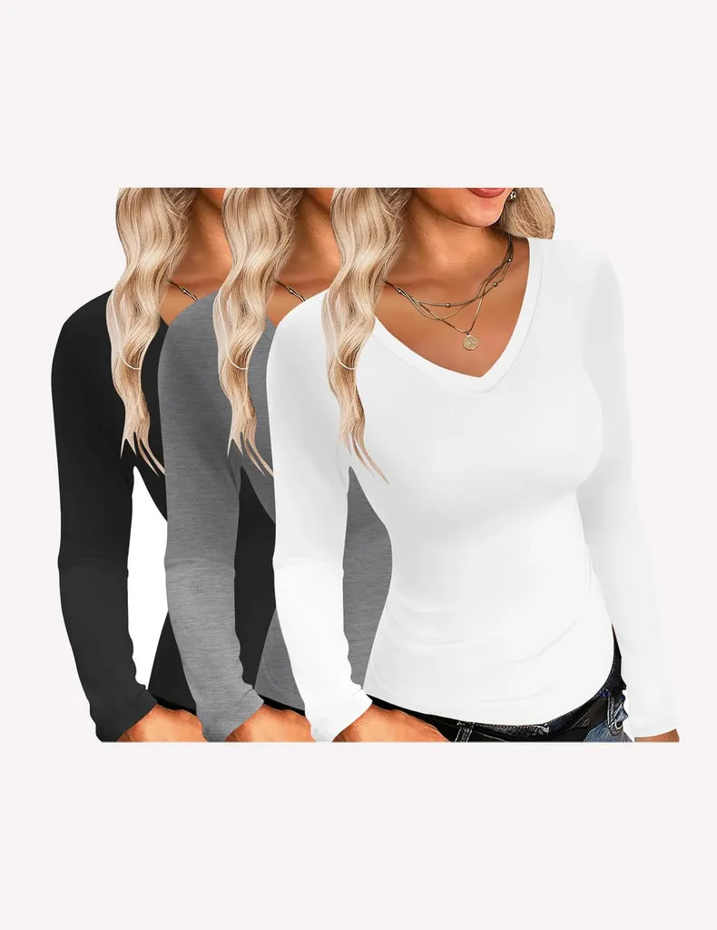 ekouaer-pajama-sets-v-neck-langarmshirt-slim-fit-3er-pack image 1