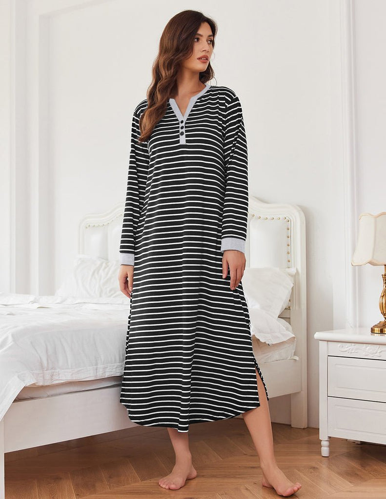 ekouaer-nightgowns-nachthemd-lang-v-ausschnitt-taschen image 1