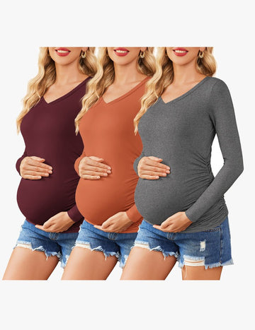 ekouaer-maternity-umstandsshirt-3er-pack-seitlich-gerafft image 5