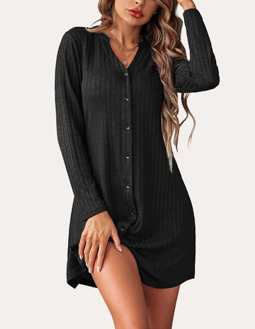 ekouaer-nightgowns-nightshirt-nachthemd-langarm-uni-rippenstrick image 5