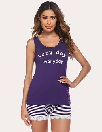 ekouaer-pajama-sets-letter-print-tank-top-shorts-pyjama-kurz image 6
