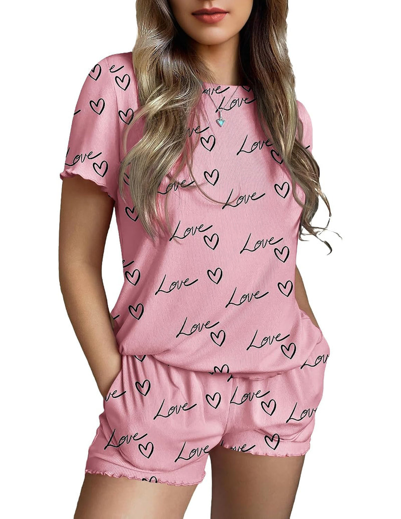 ekouaer-ripp-pyjama-set-kurz-print-damen-2-teilig image 4
