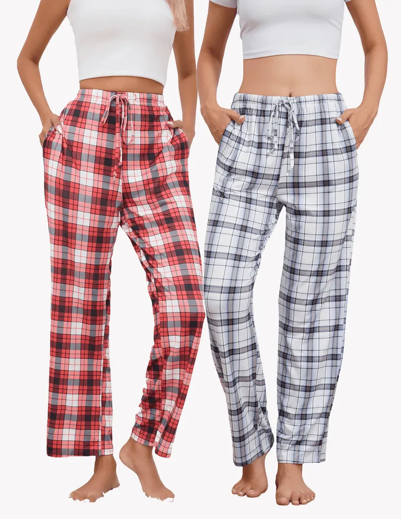 ekouaer-pajama-sets-schlafhose-2er-pack-kariert-mit-taschen image 1