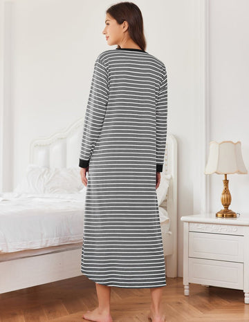 ekouaer-nightgowns-nachthemd-lang-v-ausschnitt-taschen image 7