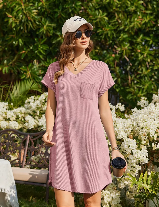 ekouaer-nightgowns-v-neck-sleepshirt-nachthemd-kurzarm image 1