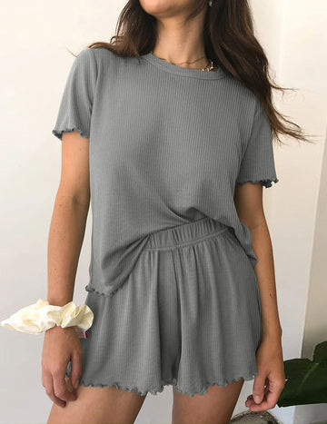 ekouaer-pajama-sets-ribbed-pyjama-ripp-kurzarm image 5