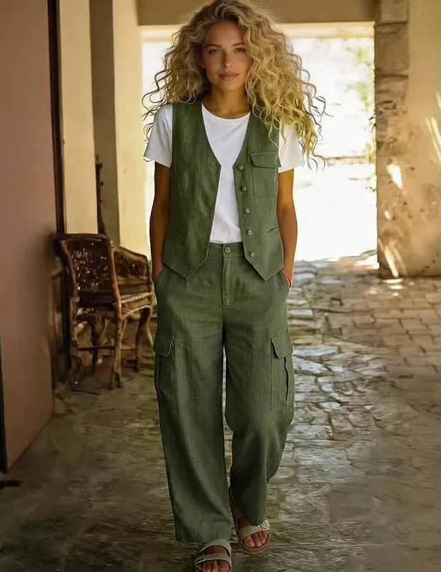 ekouaer-pajama-sets-baumwoll-pyjama-weste-cargohose image 1