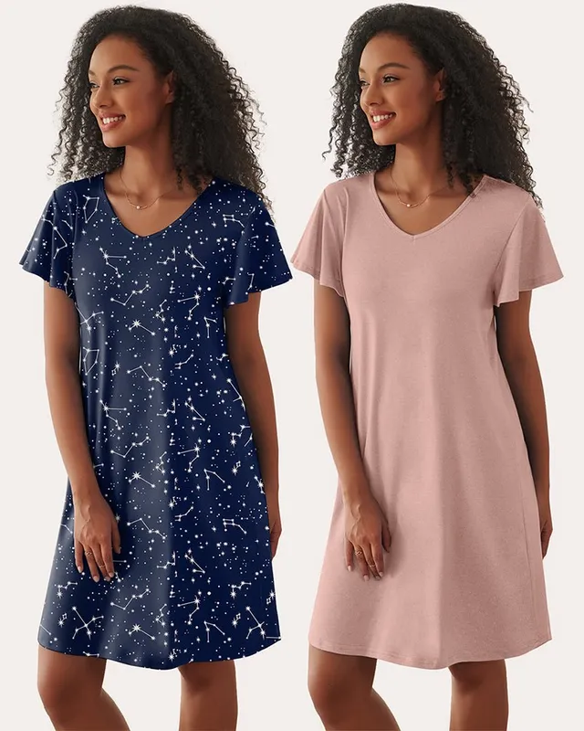 ekouaer-pajama-sets-nachthemd-2er-pack-kurzarm-print image 1