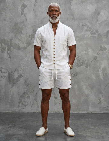 ekouaer-men-hemd-shorts-set-mandarin-kragen-sommer image 5