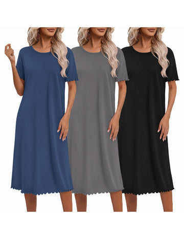 ekouaer-3-pack-ruffle-hem-nachthemd-damen-kurzarm image 5
