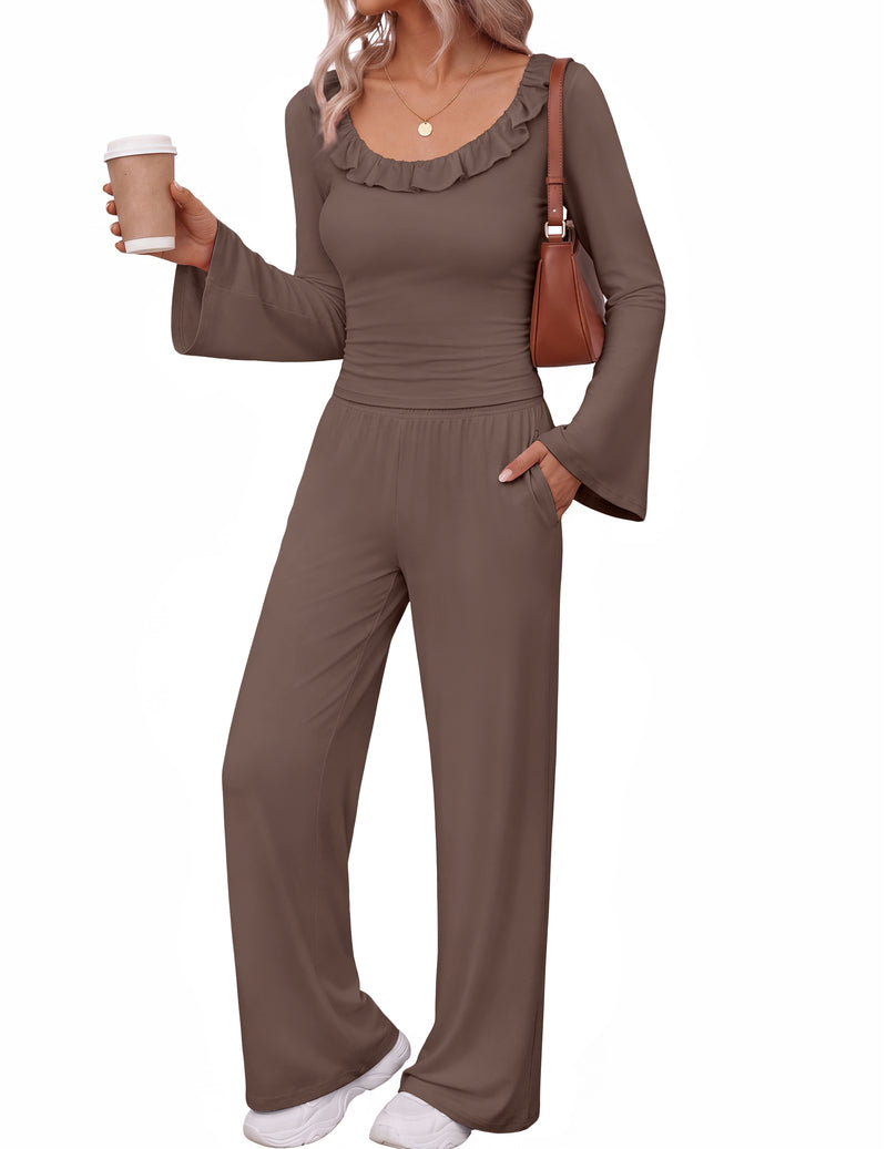 ekouaer-pajama-sets-pink-bow-schlafanzug-glocke-lang-2-teilig image 7