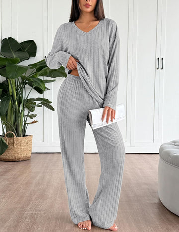 ekouaer-pajama-sets-lounge-set-langarm-gerippt-taschen image 5