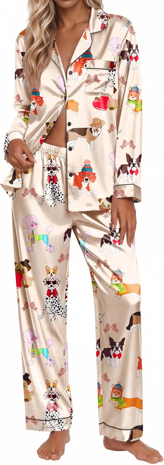 ekouaer-pajama-sets-satin-pyjama-leopard-knopfleiste-2-tlg image 2