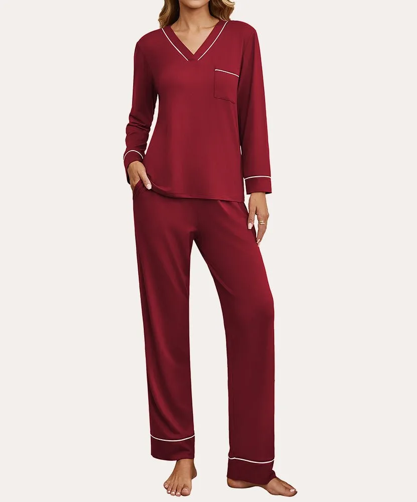 ekouaer-comfy-loungewear-pyjama-damen-v-ausschnitt-2-teilig image 1