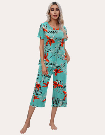 ekouaer-pajama-sets-kurzarm-schlafanzug-capri-taschen image 5