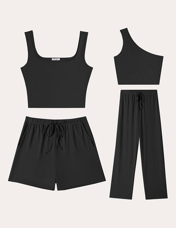 ekouaer-casual-ribbed-knit-4-piece-outfit-loungeset image 5