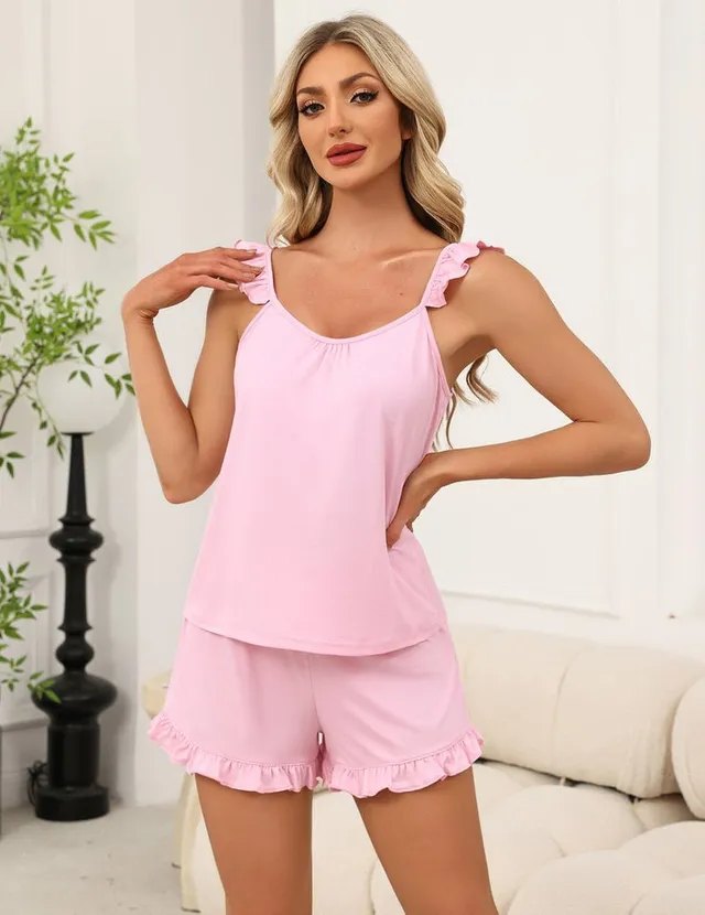 ekouaer-pajama-sets-ruffle-cami-shorts-schlafanzug-2-teilig-r-schen image 1