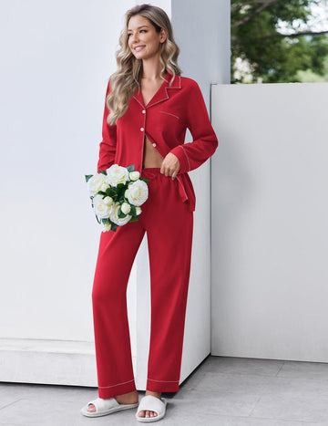 ekouaer-pajama-sets-schlafanzug-baumwolle-knopfleiste-langarm image 3