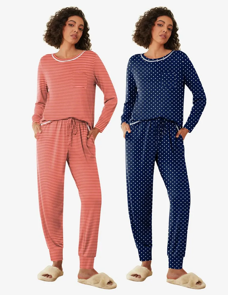 ekouaer-pajama-sets-langarm-schlafanzug-2er-pack-mit-taschen image 1