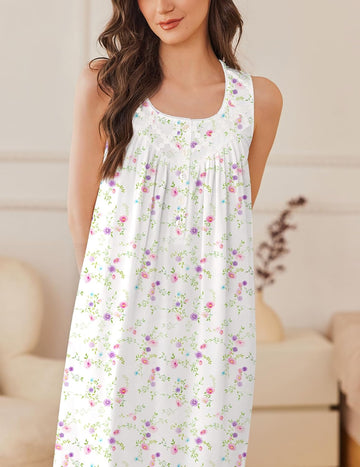 ekouaer-nightgowns-langes-nachthemd-baumwolle-rmellos image 3