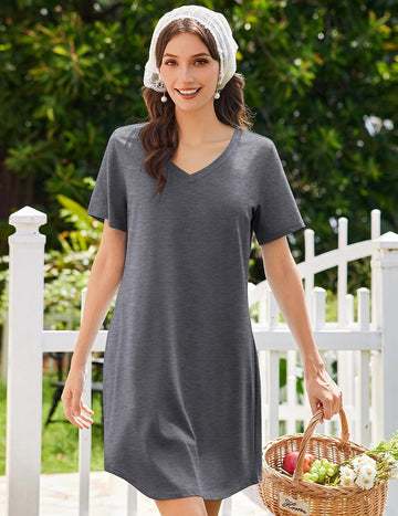 ekouaer-nightgowns-bamboo-nachthemd-kurzarm-v-ausschnitt image 5
