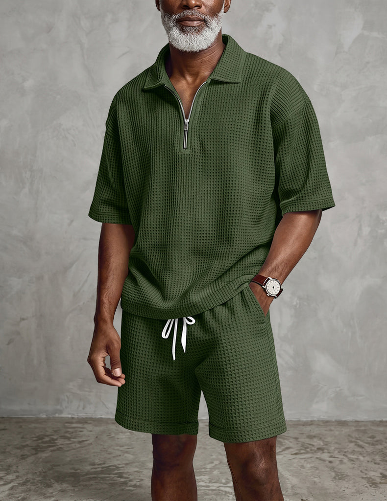ekouaer-men-waffle-quarter-zip-polo-set-2-teilig-wei image 1