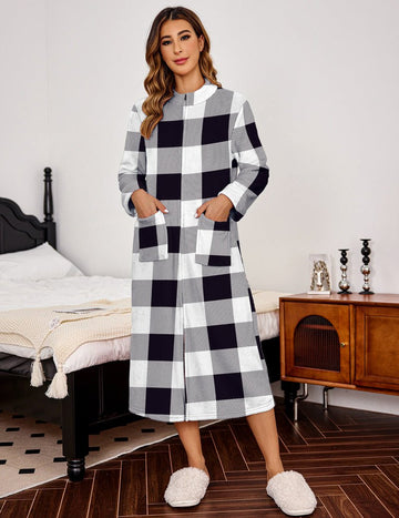 ekouaer-robes-fleece-bademantel-mit-reissverschluss-langarm image 3