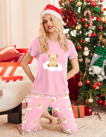 ekouaer-pajama-sets-short-sleeve-capri-set-damen-v-ausschnitt image 3