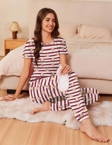 ekouaer-teddy-pajama-sets-pyjama-kurzarm-jogger-rundhals image 5