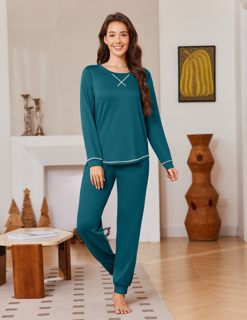 ekouaer-pajama-sets-cozy-pyjama-navy-jogger-mit-taschen image 3