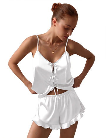 ekouaer-pajama-sets-satin-pyjama-damen-rmellos-schleife image 4