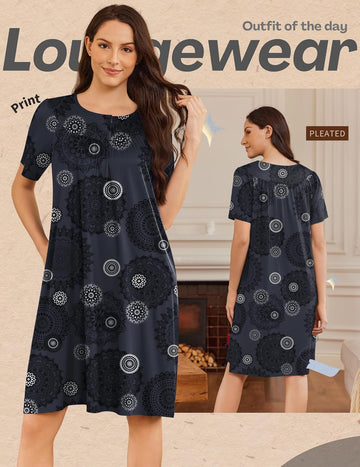 ekouaer-nightgowns-hauskleid-knielang-mit-taschen-floral image 7