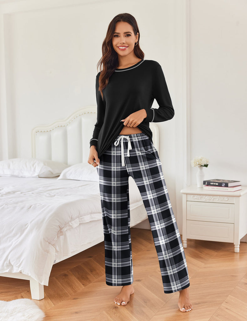 ekouaer-classic-plaid-pyjama-langarm-karo-rundhals-set image 1