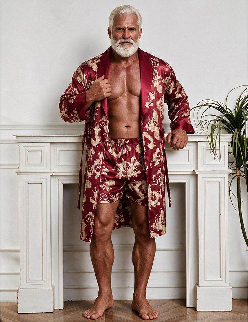 ekouaer-men-kimono-satin-drachenprint-shorts-schwarz image 4