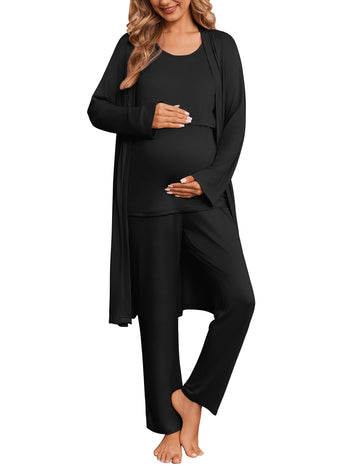 ekouaer-maternity-3-teiliges-stillpyjama-mit-morgenmantel image 5