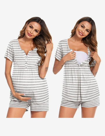 ekouaer-maternity-stillpyjama-kurzarm-shorts-rosa image 3
