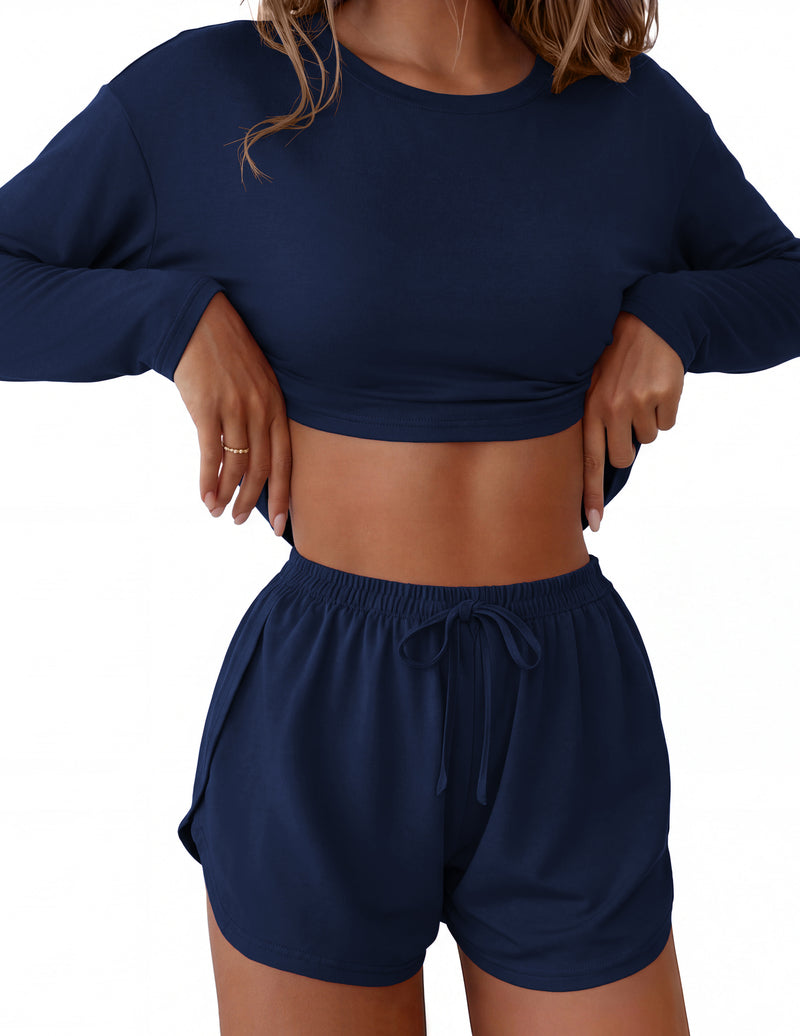 ekouaer-pajama-sets-langarm-schlafanzug-shorts-kirschen image 5