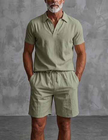 ekouaer-men-leinen-set-herren-polo-kurzarm-shorts-wei image 3