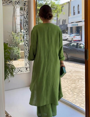 ekouaer-robes-leinen-zweiteiler-cardigan-hose-weite-sommer image 3