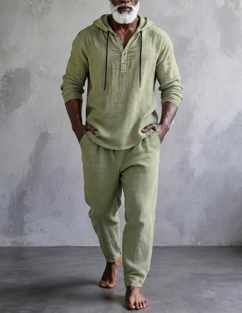 ekouaer-men-cotton-hooded-shirt-pyjama-herren-baumwolle image 1