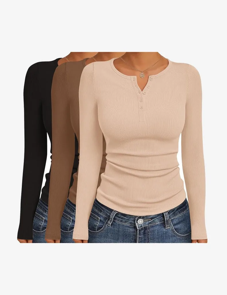 ekouaer-pajama-sets-henley-tops-3er-pack-langarm-ripp-knopf image 1