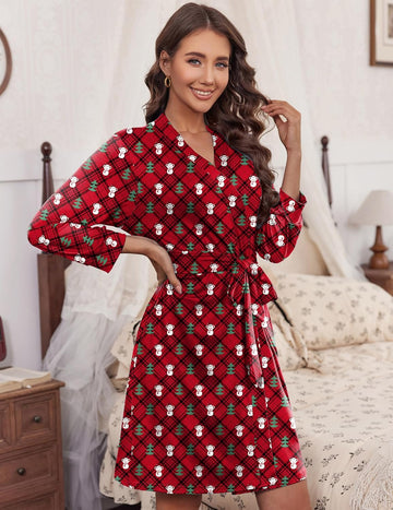 ekouaer-robes-bademantel-3-4-arm-knielang-mit-taschen image 3