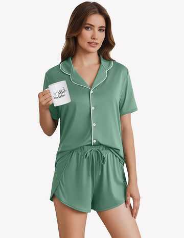 ekouaer-pajama-sets-pyjama-kurzarm-shorts-mit-paspel image 3