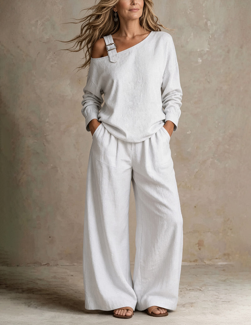 ekouaer-pajama-sets-zweiteiler-langarm-weit-hellblau-leinenoptik image 3
