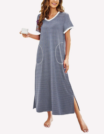 ekouaer-nightgowns-ultra-soft-nachthemd-lang-taschen-v-ausschnitt image 2