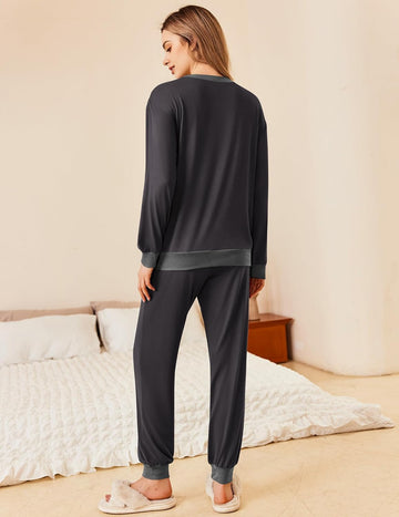 ekouaer-2-piece-jogger-pyjama-set-langarm-loungewear image 3