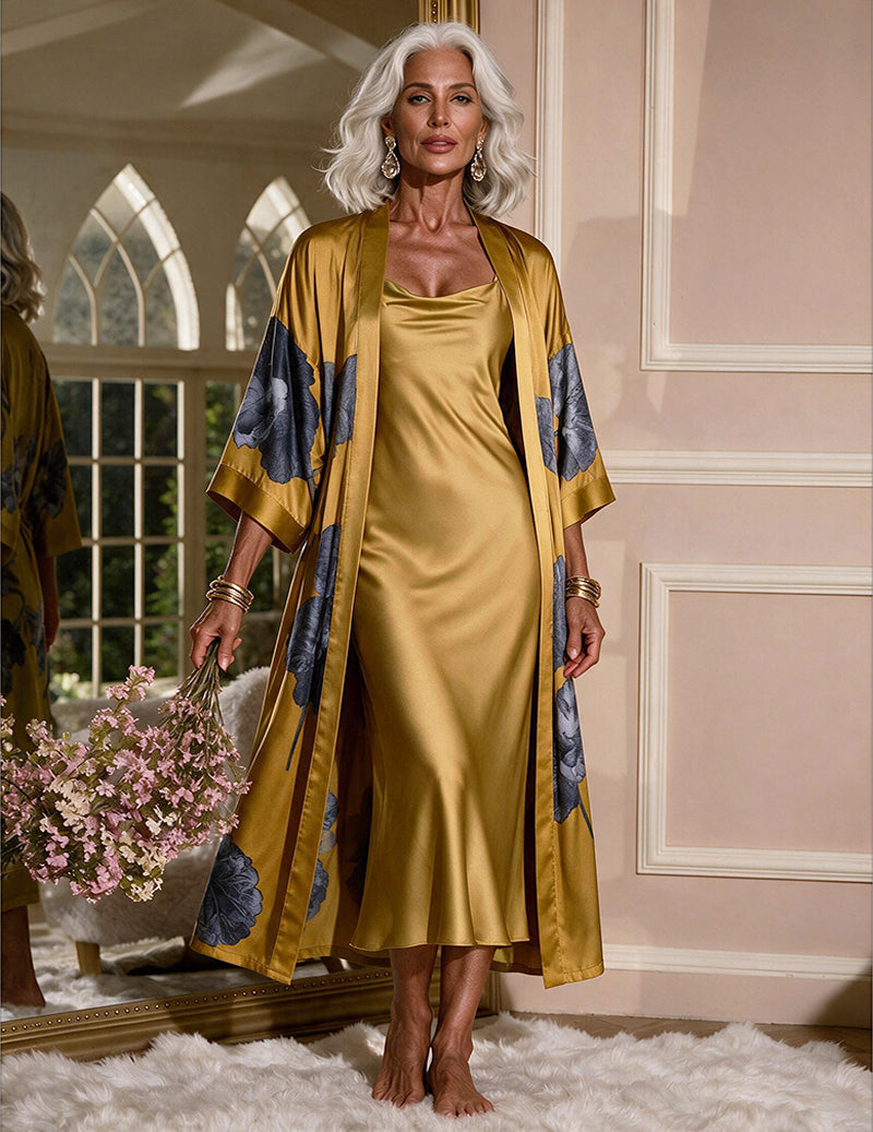 ekouaer-robes-satin-kimono-morgenmantel-dusk-lotus-2-teilig-maxi image 1